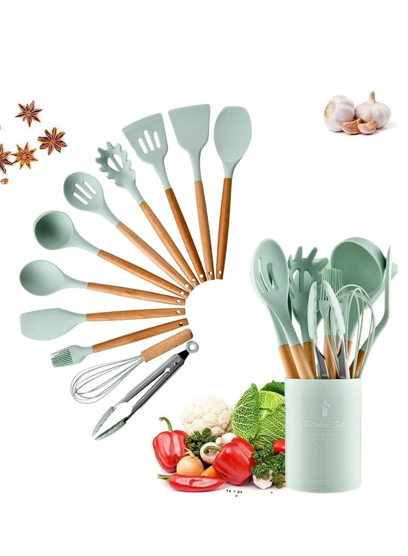 Kitchen set 12Pcs Silicone Spatula Set Silicone Cooking Utensil Set Silicone Kitchen Utensil Set Wooden Handles Utensils Tool for Nonstick Cookware Rubber Spatula Set Heat-Resistant Spatula - Image 1