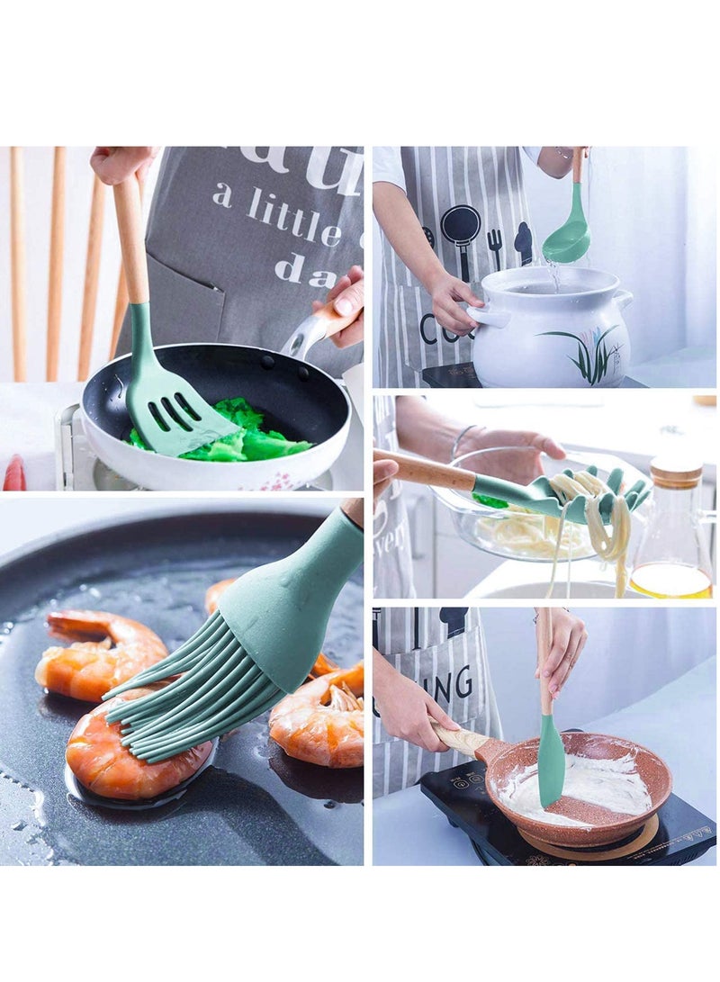 Kitchen set 12Pcs Silicone Spatula Set Silicone Cooking Utensil Set Silicone Kitchen Utensil Set Wooden Handles Utensils Tool for Nonstick Cookware Rubber Spatula Set Heat-Resistant Spatula - Image 5