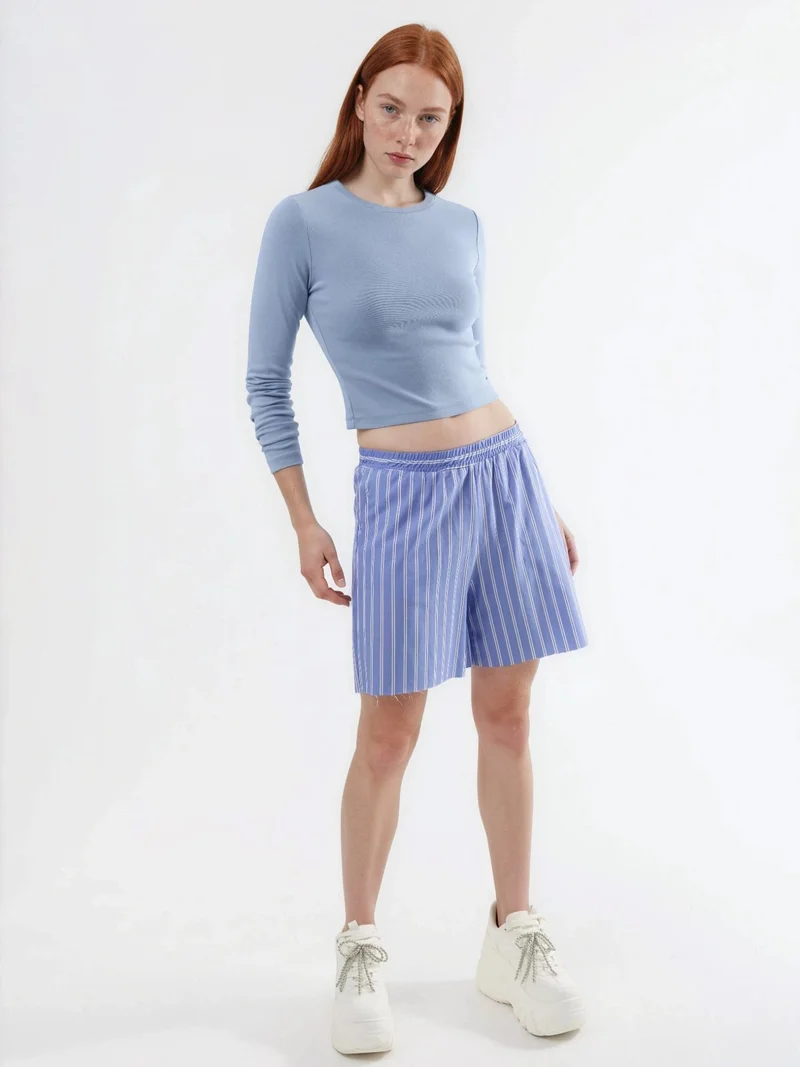 بوسيم BUSEM Slim Fit Long Sleeved Crop Top with Crew Neck