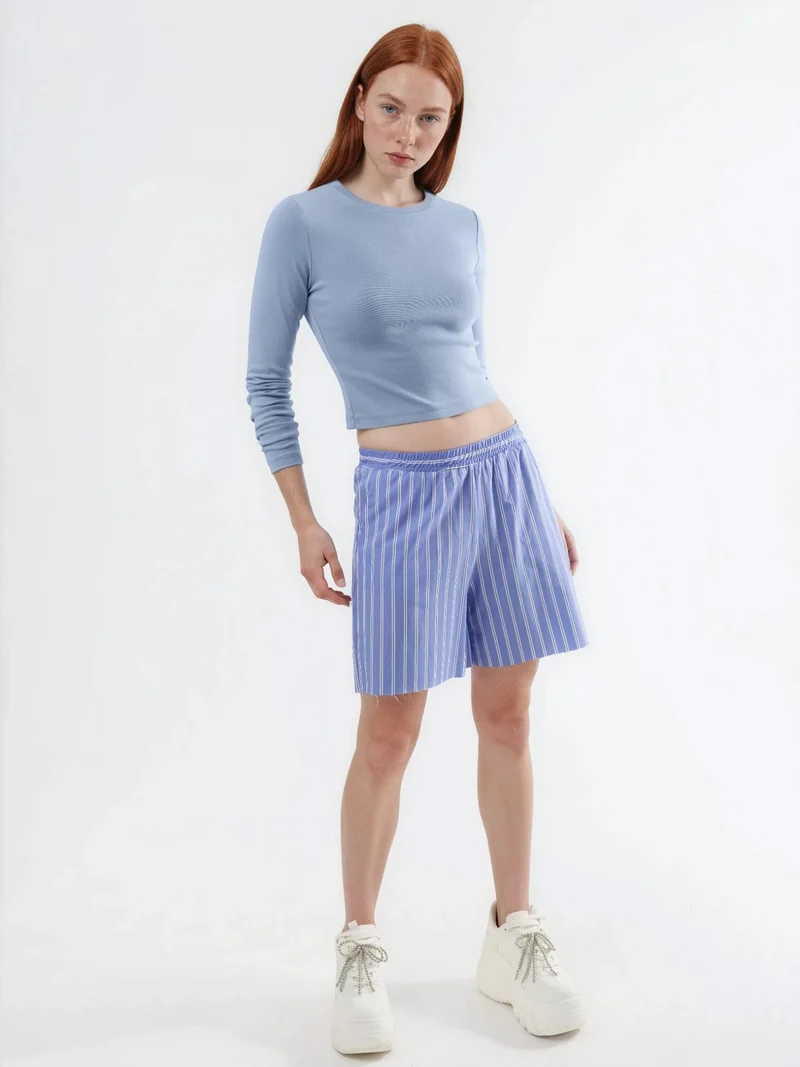 بوسيم BUSEM Slim Fit Long Sleeved Crop Top with Crew Neck