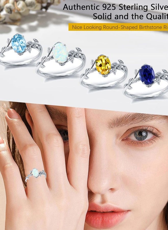 Wasee Opal Ring 925 Sterling Silver Oval Opal Ring for Women Leaf Promise Ring for Her Christmas Birthday Anniversary Jewelry Gifts for Women,Ring Size 7 - Image 5