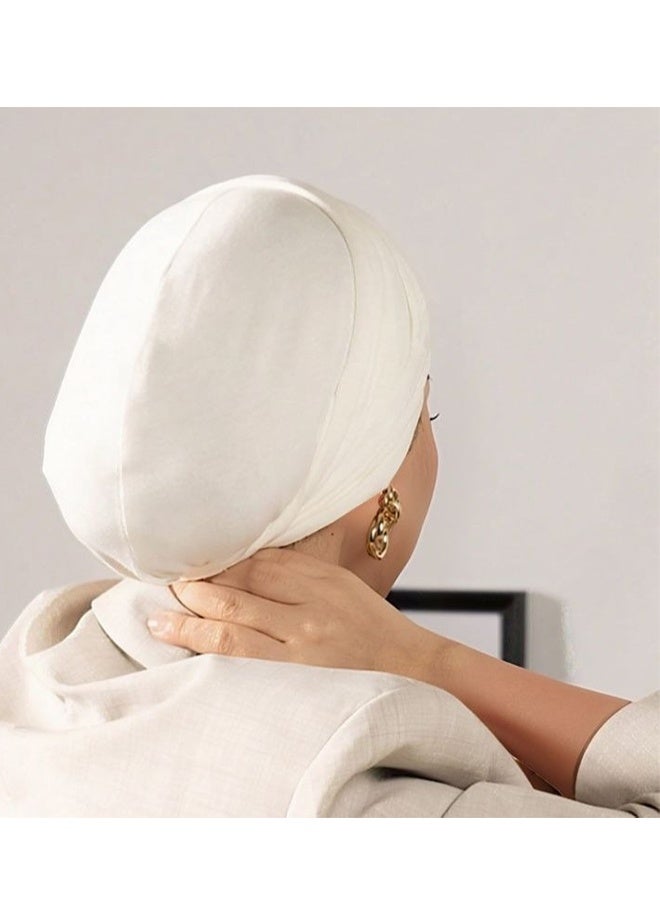 Women Solid Color Cotton Hijab Adjustable Stretch Turban Headband Soft Breathable Headscarf for Daily Wear Eid Gatherings Casual Outings Lightweight Comfort Fit All Day Use,White - Image 2
