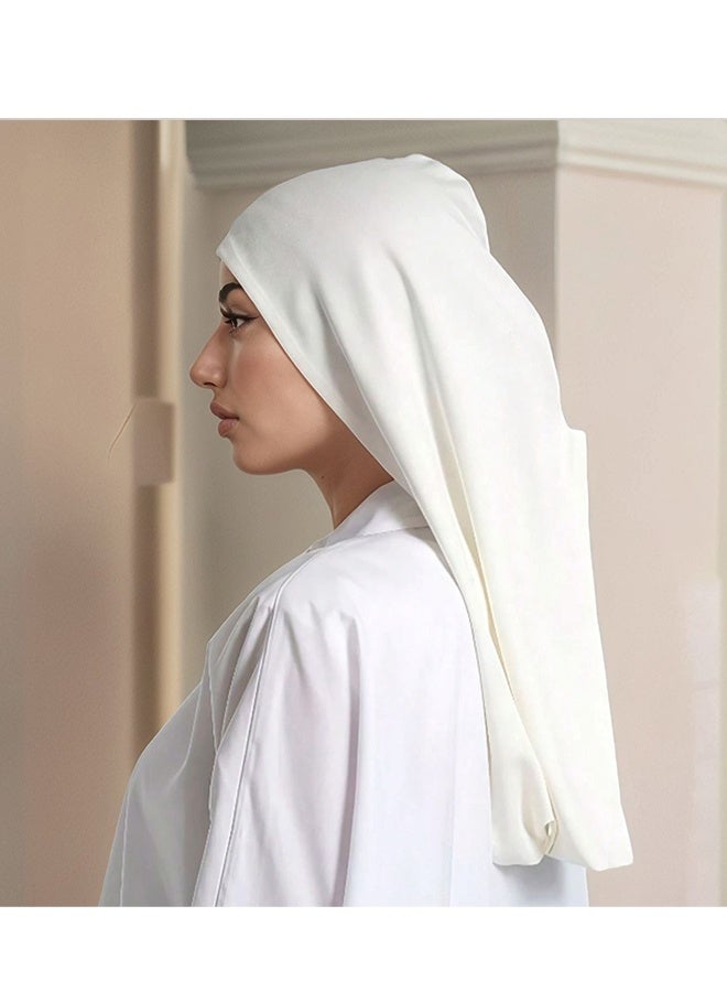 Women Solid Color Cotton Hijab Adjustable Stretch Turban Headband Soft Breathable Headscarf for Daily Wear Eid Gatherings Casual Outings Lightweight Comfort Fit All Day Use,White - Image 3