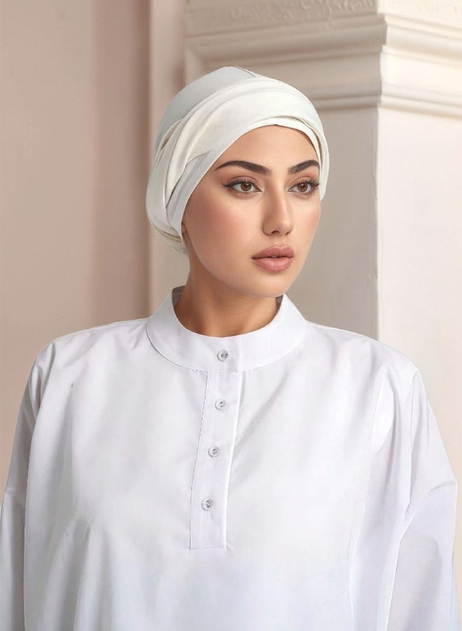 Women Solid Color Cotton Hijab Adjustable Stretch Turban Headband Soft Breathable Headscarf for Daily Wear Eid Gatherings Casual Outings Lightweight Comfort Fit All Day Use,White - Image 5
