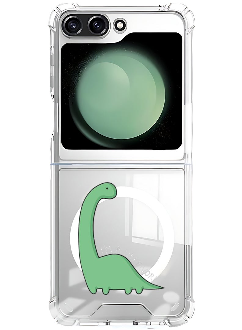Theodor Magnetic Case for Samsung Galaxy Z Flip 5 Compatible with MagSafe Wireless Charging, Shockproof Phone Bumper Cover Dino - White - Image 1