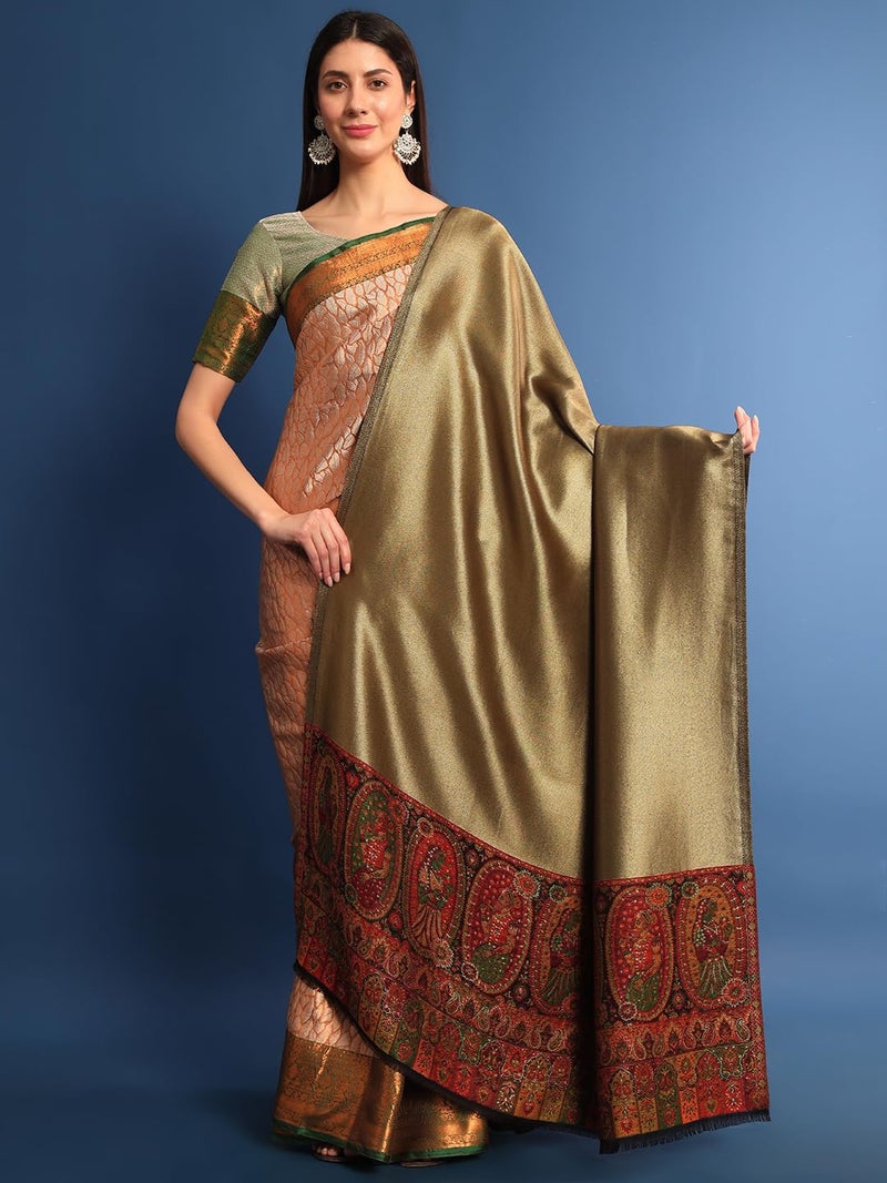 Pashmoda Women Anmol Zari Kaani Border Fine Wool Shawl, Shawl, Scarf, Heritage Kashmiri Pashmina Stole, Evening Wrap (Size: 101 X 203 CM) - Image 4