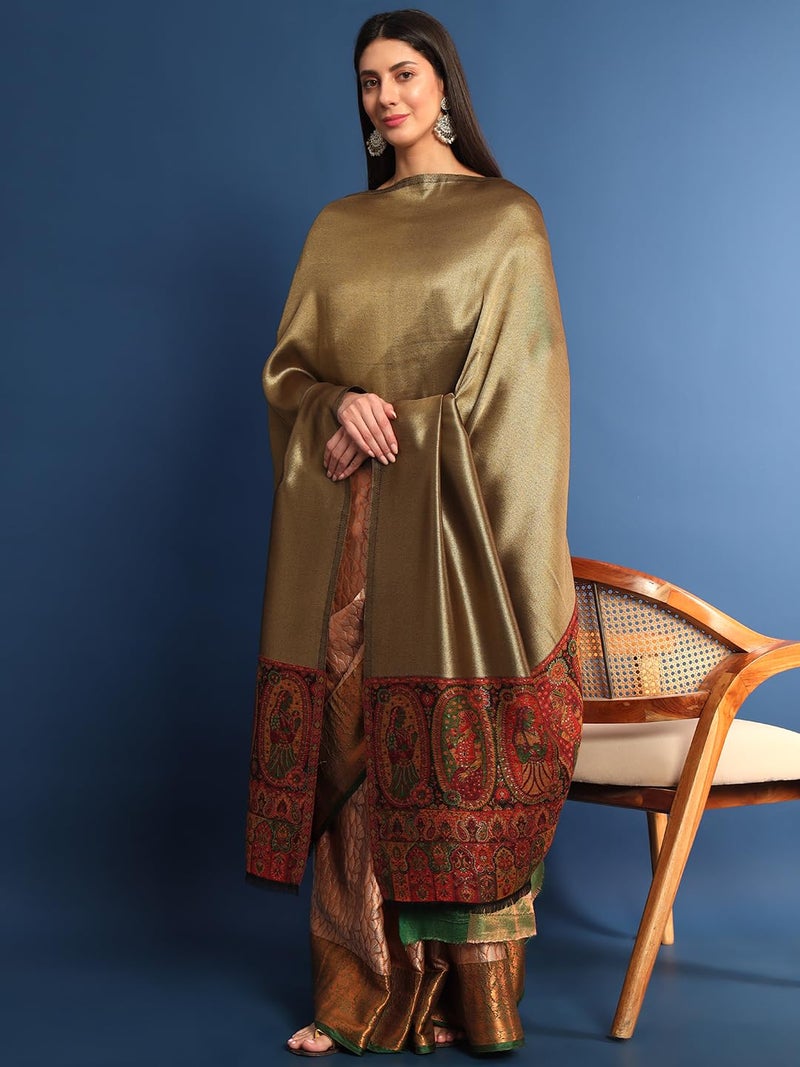 Pashmoda Women Anmol Zari Kaani Border Fine Wool Shawl, Shawl, Scarf, Heritage Kashmiri Pashmina Stole, Evening Wrap (Size: 101 X 203 CM) - Image 3