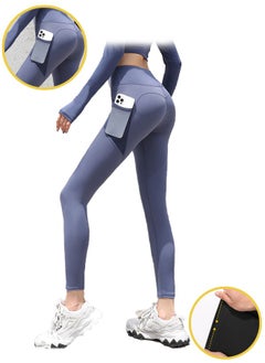 Lemon Compression Leggings for Women,  with1Pockets, Tummy Control Workout Gym Running Yoga Pants(Whale Blue)  - Image 1