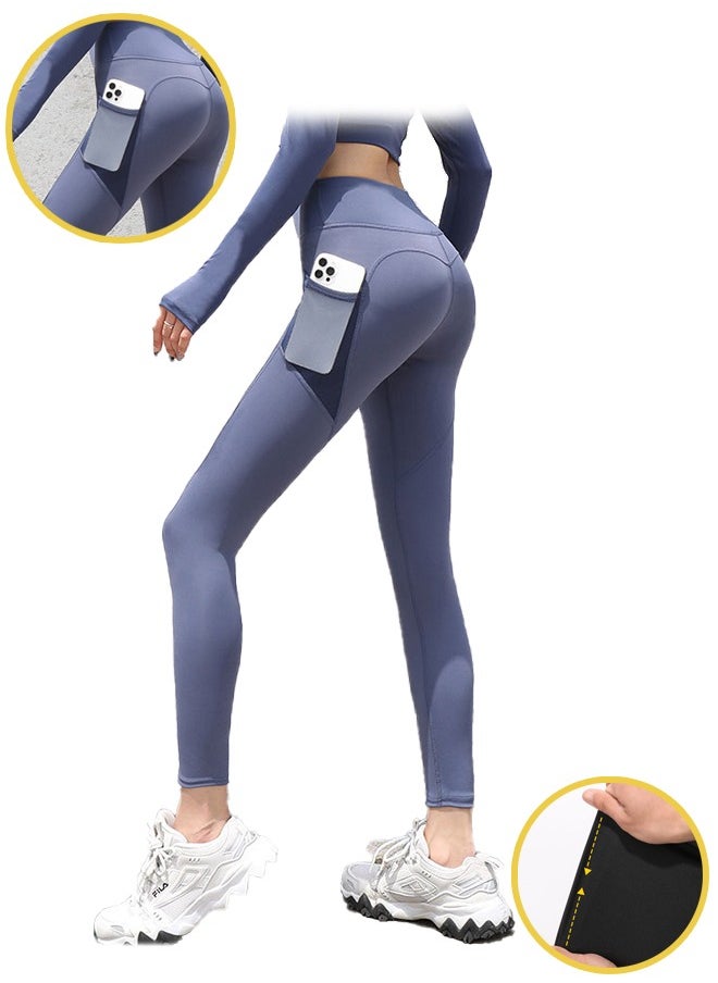 Lemon Compression Leggings for Women,  with1Pockets, Tummy Control Workout Gym Running Yoga Pants(Whale Blue)  - Image 1