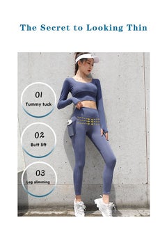 Lemon Compression Leggings for Women,  with1Pockets, Tummy Control Workout Gym Running Yoga Pants(Whale Blue)  - Image 3