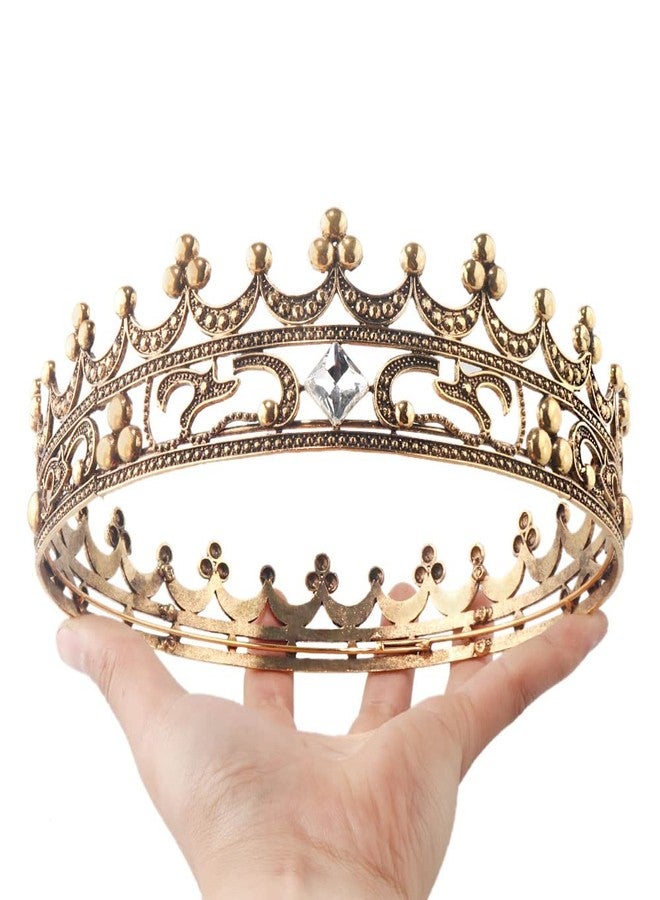 winvin Full Crystal Queen King Wedding Queen Princess Prom Tiara Round Crown For Wedding Prom Bridal Party Costume (Dark Gold) - Image 4