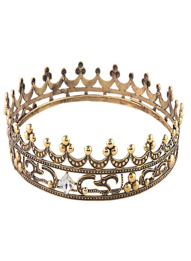 winvin Full Crystal Queen King Wedding Queen Princess Prom Tiara Round Crown For Wedding Prom Bridal Party Costume (Dark Gold) - Image 2