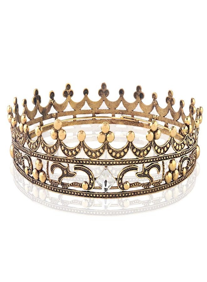 winvin Full Crystal Queen King Wedding Queen Princess Prom Tiara Round Crown For Wedding Prom Bridal Party Costume (Dark Gold) - Image 1