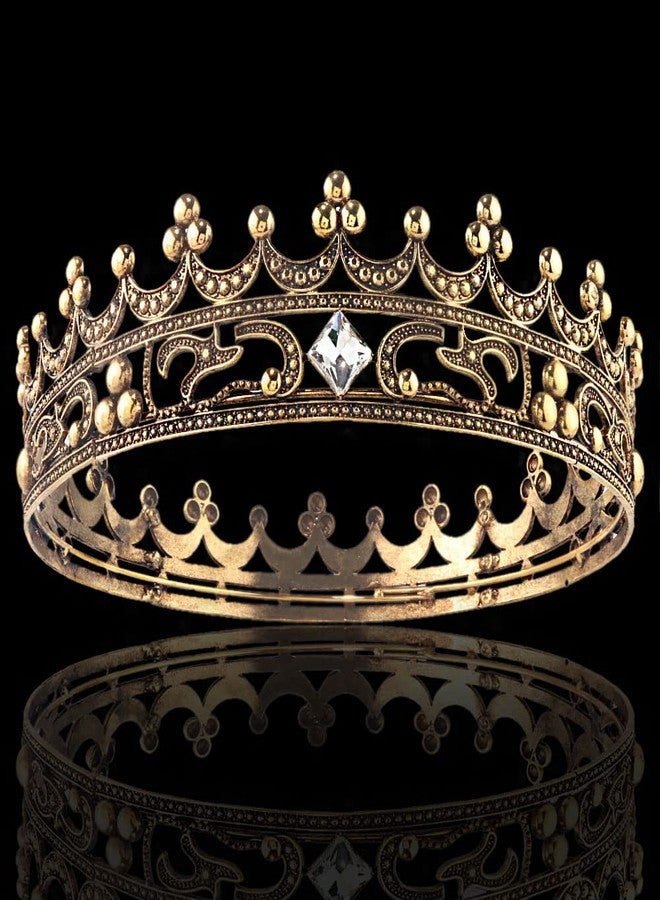 winvin Full Crystal Queen King Wedding Queen Princess Prom Tiara Round Crown For Wedding Prom Bridal Party Costume (Dark Gold) - Image 3
