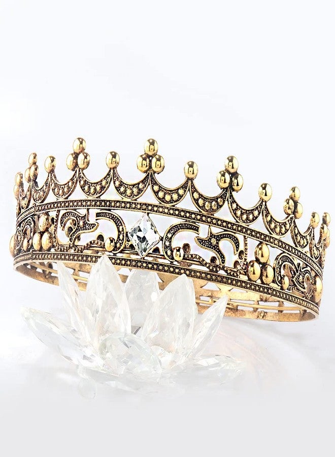 winvin Full Crystal Queen King Wedding Queen Princess Prom Tiara Round Crown For Wedding Prom Bridal Party Costume (Dark Gold) - Image 5