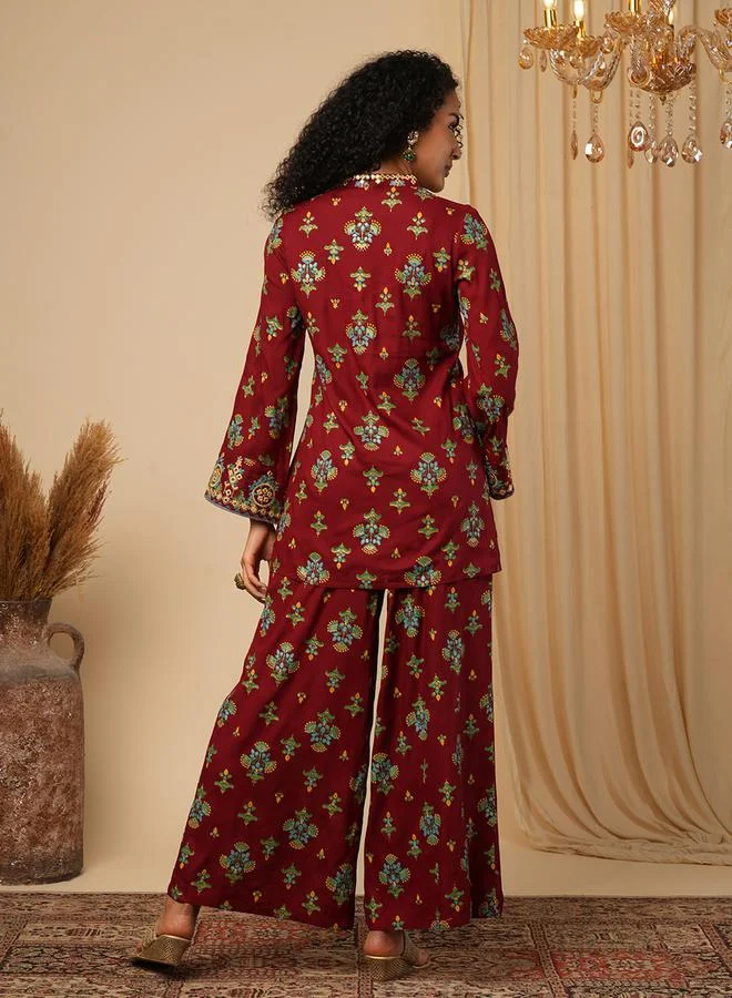 جلو باص Printed Mirror Work Top and Pants Co-Ords by Styli