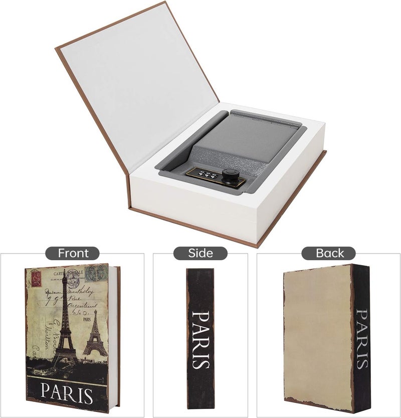 PACOLO Real Paper Transfer Book Safe, Hollow with Secret Hidden Compartment, Combination Lock, 8.7"×6"×2" (Paris-Combination) - Image 3