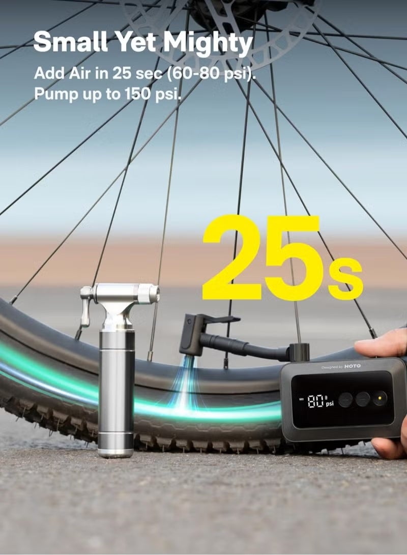 HOTO Mini Electric Air Pump – HOTO Pocket Tire Inflator with 150 PSI Max, Fast USB-C Charging, Custom Presets, Digital Display, Lightweight Design – Black – QWCQA002 - Image 5