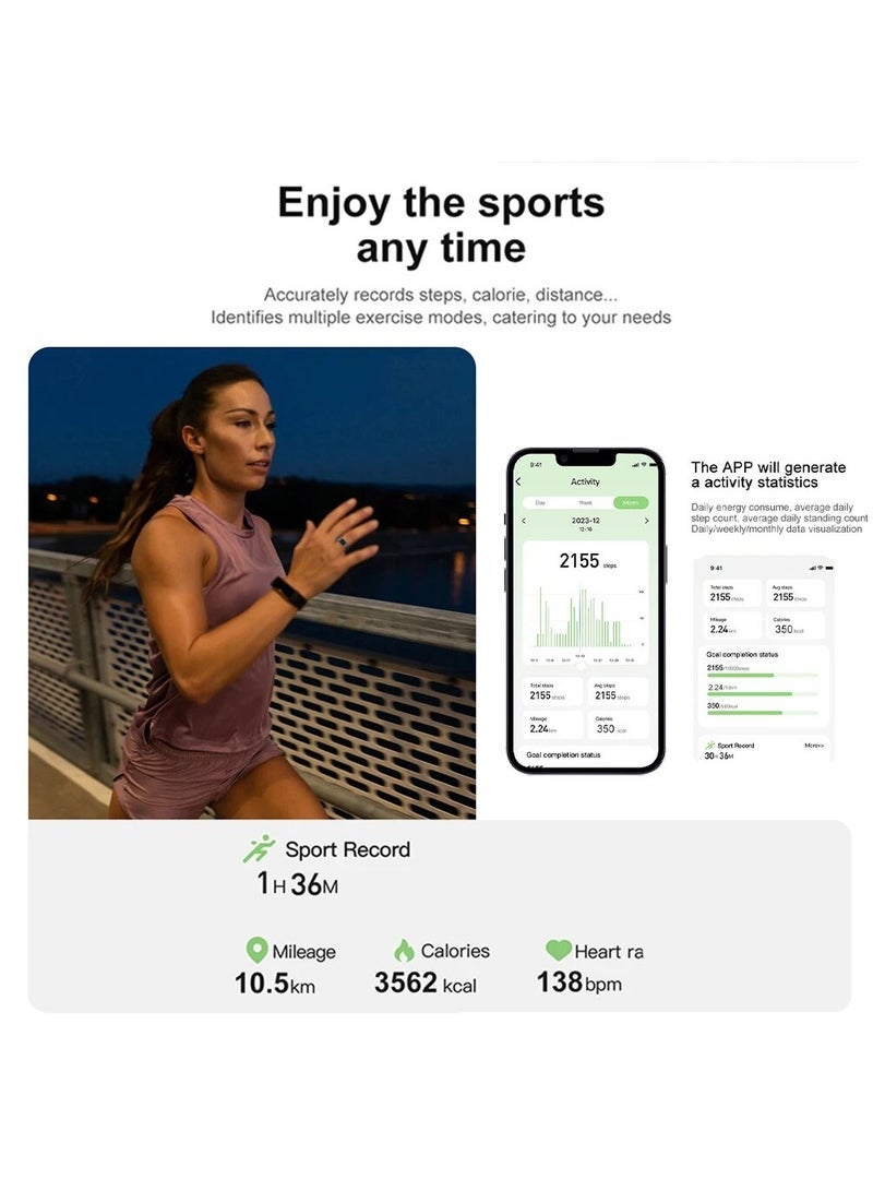 حلقة R02 الذكية ذات الغلاف المصنوع من التيتانيوم العسكري لمراقبة الصحة تحمل تصنيف مقاومة الماء IP68 و 3ATM وتتوفر بوضعيات رياضية متعددة (رمادي غامق، قطر 18.1 ملم) - Image 4