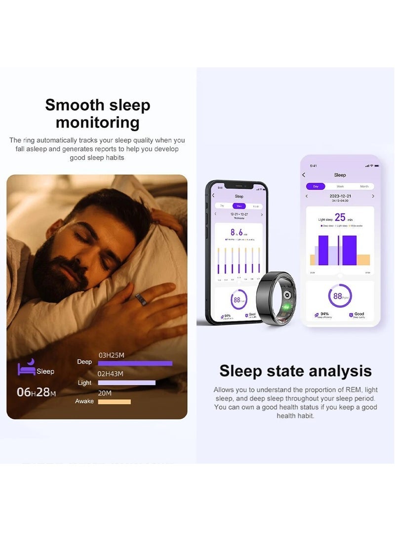 حلقة R02 الذكية ذات الغلاف المصنوع من التيتانيوم العسكري لمراقبة الصحة تحمل تصنيف مقاومة الماء IP68 و 3ATM وتتوفر بوضعيات رياضية متعددة (رمادي غامق، قطر 18.1 ملم) - Image 3