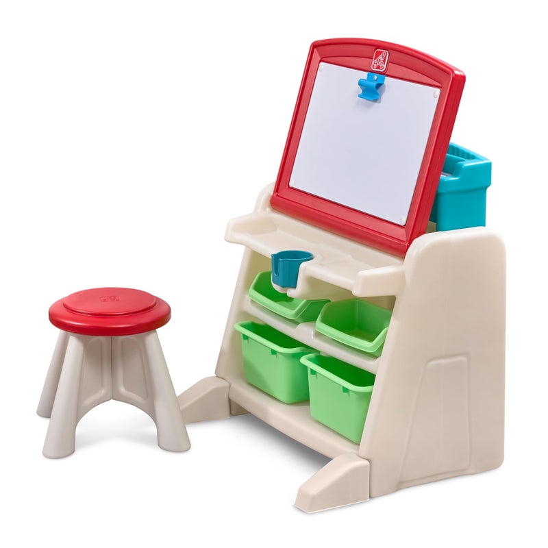 Step2 Flip Doodle Easel Desk With Stool Kids 2 in 1 Activity Table Art Board Made of Durable Plastic For Toddlers 2 Years Old - Image 3