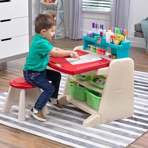 Step2 Flip Doodle Easel Desk With Stool Kids 2 in 1 Activity Table Art Board Made of Durable Plastic For Toddlers 2 Years Old - Image 5