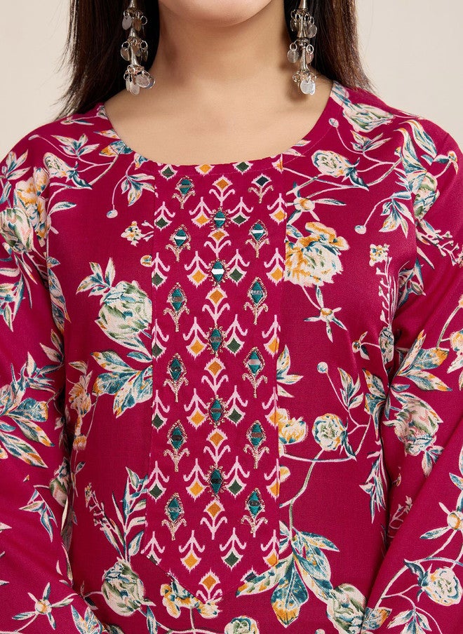 Women Basket طقم كورتا مزخرف بالأزهار للنساء مع بنطلون ودوباتا - Image 2