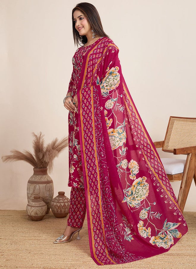 Women Basket طقم كورتا مزخرف بالأزهار للنساء مع بنطلون ودوباتا - Image 4