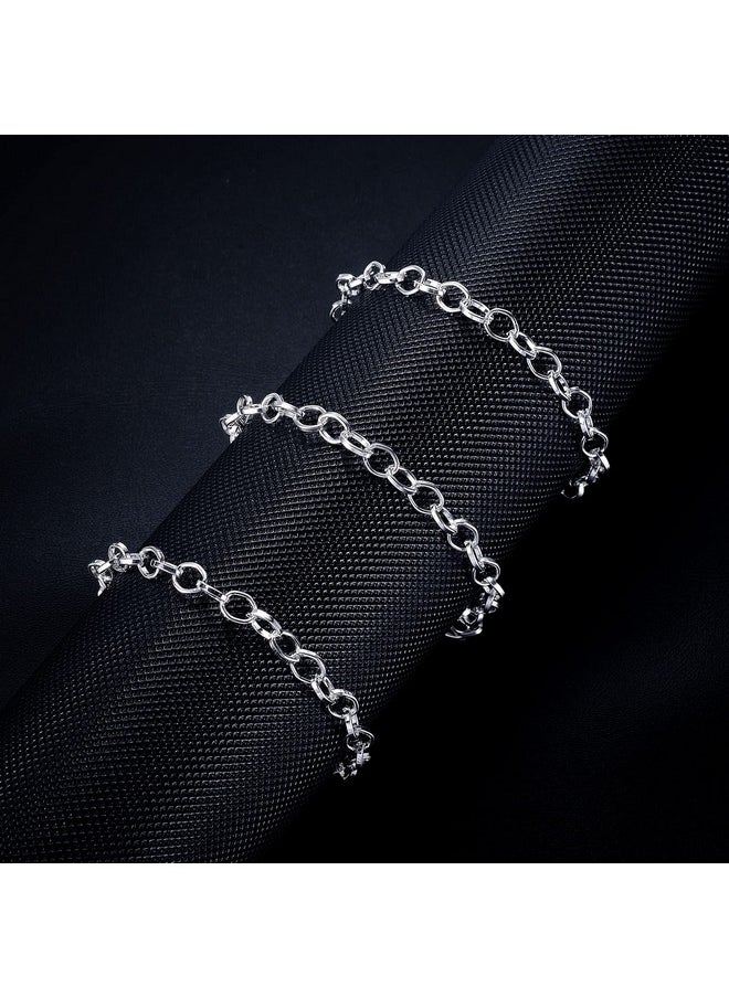 Housweety 12 Silver Plated Chain Bracelets Fit Clip On Charm 20Cm(7 7/8")，Lobster Clasp Link Chain Bracelets For Men Women Mens Bracelet Chain Bracelets For Men Jewelry Men Gifts (Silver Type 1)  - Image 2
