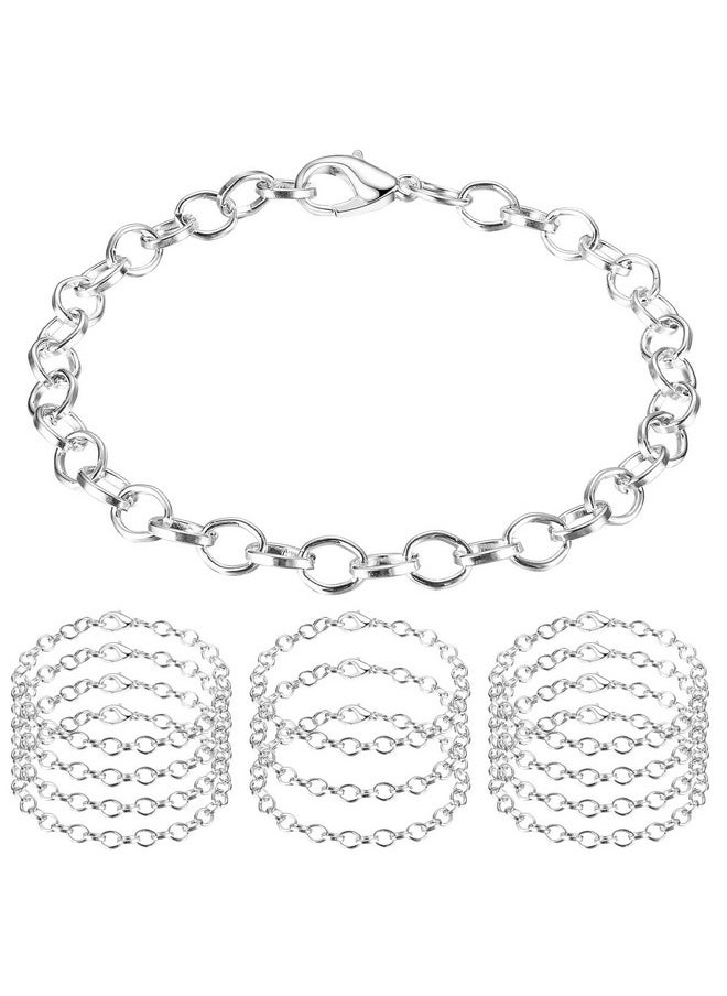 Housweety 12 Silver Plated Chain Bracelets Fit Clip On Charm 20Cm(7 7/8")，Lobster Clasp Link Chain Bracelets For Men Women Mens Bracelet Chain Bracelets For Men Jewelry Men Gifts (Silver Type 1)  - Image 1