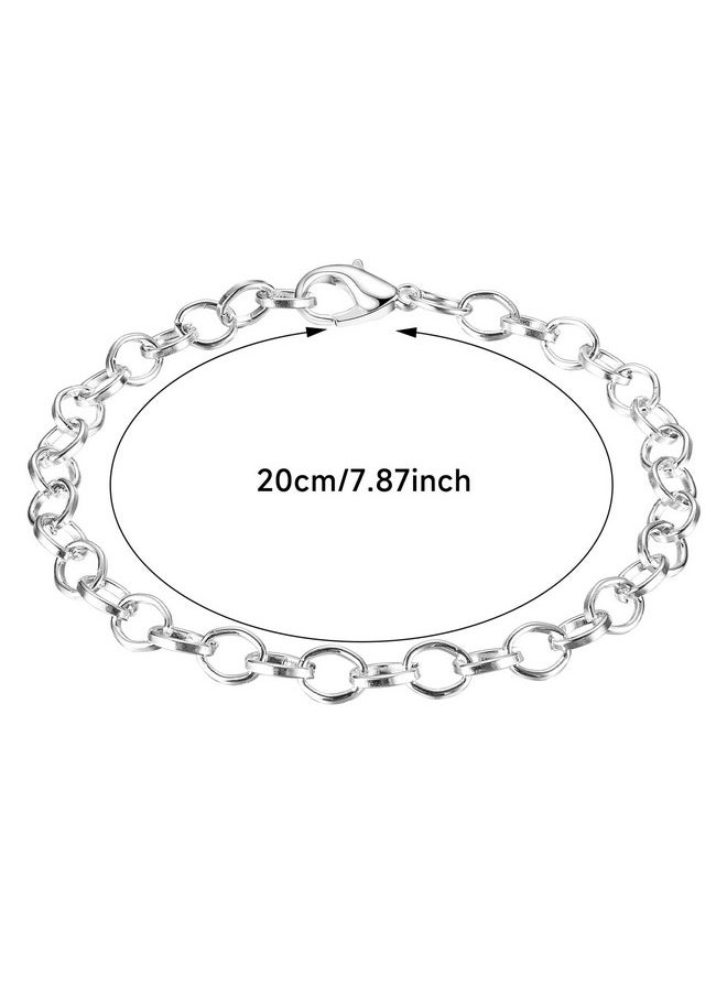 Housweety 12 Silver Plated Chain Bracelets Fit Clip On Charm 20Cm(7 7/8")，Lobster Clasp Link Chain Bracelets For Men Women Mens Bracelet Chain Bracelets For Men Jewelry Men Gifts (Silver Type 1)  - Image 4