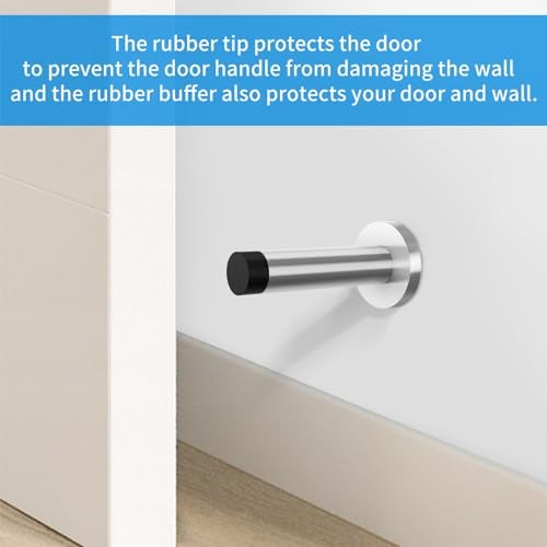 DOKU HOME DOKU 10Pcs Door Stop 35 Inch Heavy Duty 304 Stainless Steel Door Stopper with Rubber Tips Bumper Wall Mounted Door Holder Protection Sound Dampening Brushed Nickel - Image 3