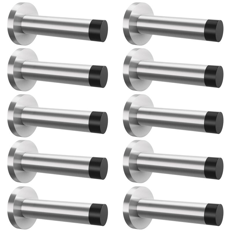 DOKU HOME DOKU 10Pcs Door Stop 35 Inch Heavy Duty 304 Stainless Steel Door Stopper with Rubber Tips Bumper Wall Mounted Door Holder Protection Sound Dampening Brushed Nickel - Image 2