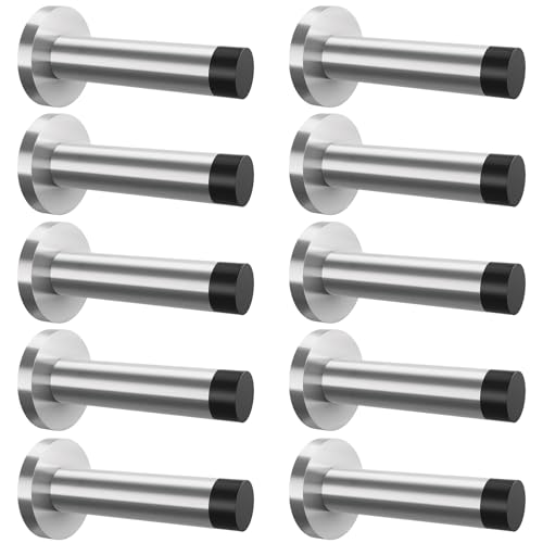 DOKU HOME DOKU 10Pcs Door Stop 35 Inch Heavy Duty 304 Stainless Steel Door Stopper with Rubber Tips Bumper Wall Mounted Door Holder Protection Sound Dampening Brushed Nickel - Image 1