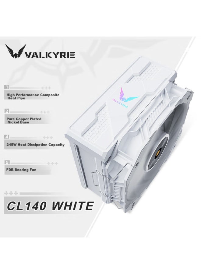 Valkyrie Cl140 White Vk Cpu Air Cooler With 6 Heatpipes, Pure Copper Base, Support Lga1700 Am5, Argb Lighting - Image 1
