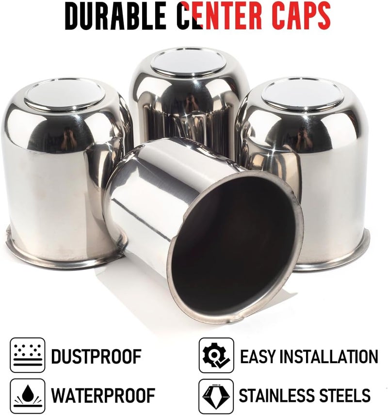 RTRHINOTUNING 4 PCS 3.74in Stainless Steels Wheel Center Caps for 3.74in Trailer Truck Rim Center Hole, Chrome Hub Caps - Image 4