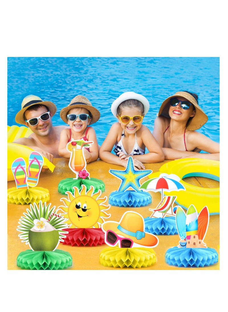 Excefore Summer Party Decoration, Honeycomb Centerpieces, 9 Pcs Summer Beach Pool Party Table Toppers, Beach Party Decorations, Pool Party Decorations Supplies for Beach Birthday Party Photo Props - Image 3