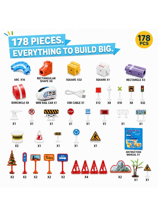 GRAFLO 178PCS Magnetic Electric Train Building Blocks Set - STEM Educational toy for Kids, Construction Stacking Toy with Train Cars, Tracks & Figures, Gift for Boys & Girls Ages 3-8 - Image 3