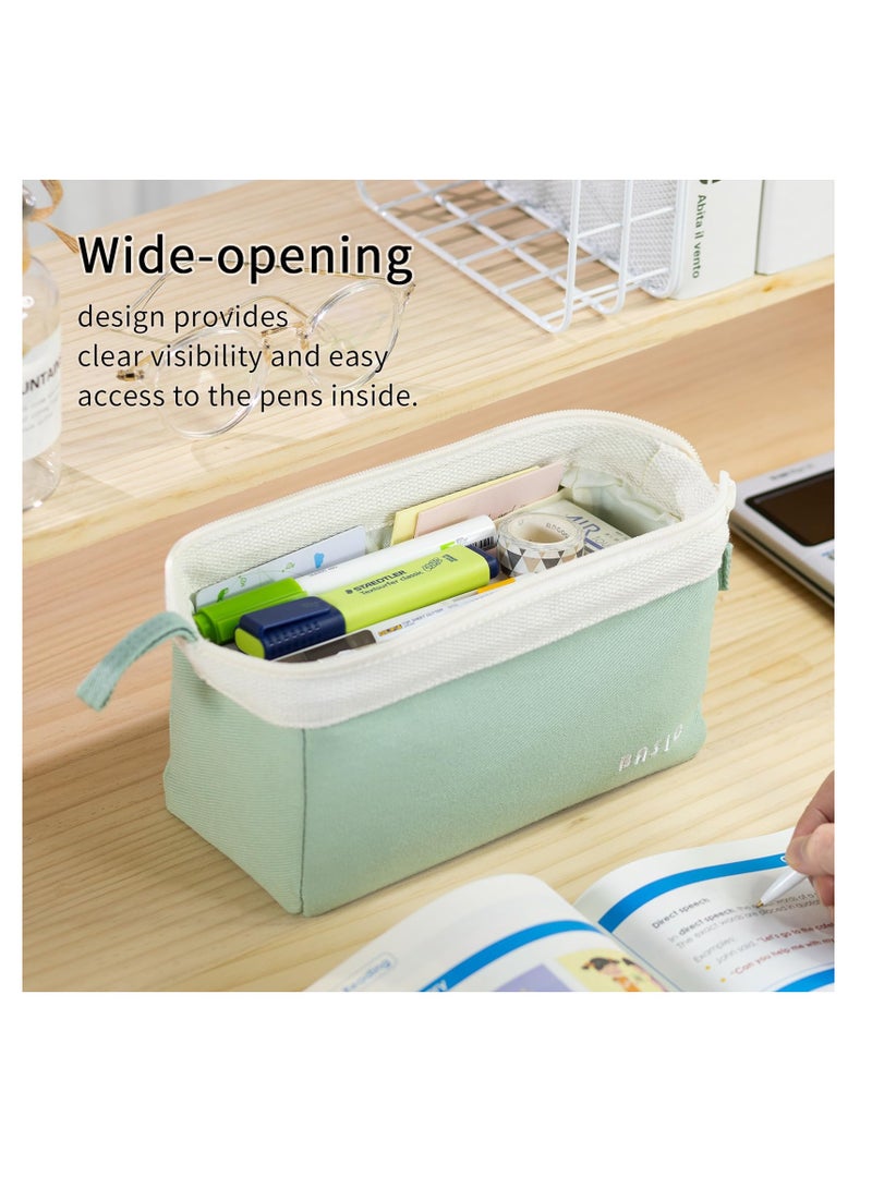 Excefore Wide-Open Pencil Case, Big Capacity Pencil Pouch, Portable Pen Bag, Big Capacity Pencil Case, School Supplies for Students, College Office Travel Storage Bag for Girls Adult, Green - Image 2