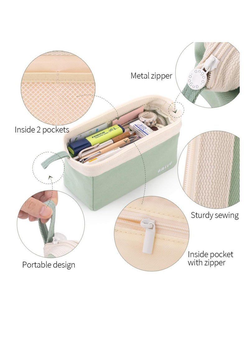 Excefore Wide-Open Pencil Case, Big Capacity Pencil Pouch, Portable Pen Bag, Big Capacity Pencil Case, School Supplies for Students, College Office Travel Storage Bag for Girls Adult, Green - Image 4