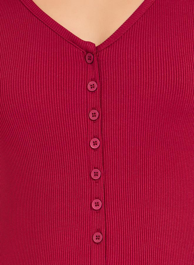 Styli Rib Button Placket V Neck Bodysuit - Image 4
