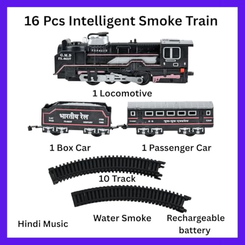 Braintastic Smoke Train Toy Set with Sound and Hindi Music-16 Pcs Set,Rechargeable Battery Operated Track Train Toy for Boys & Girls - Image 3