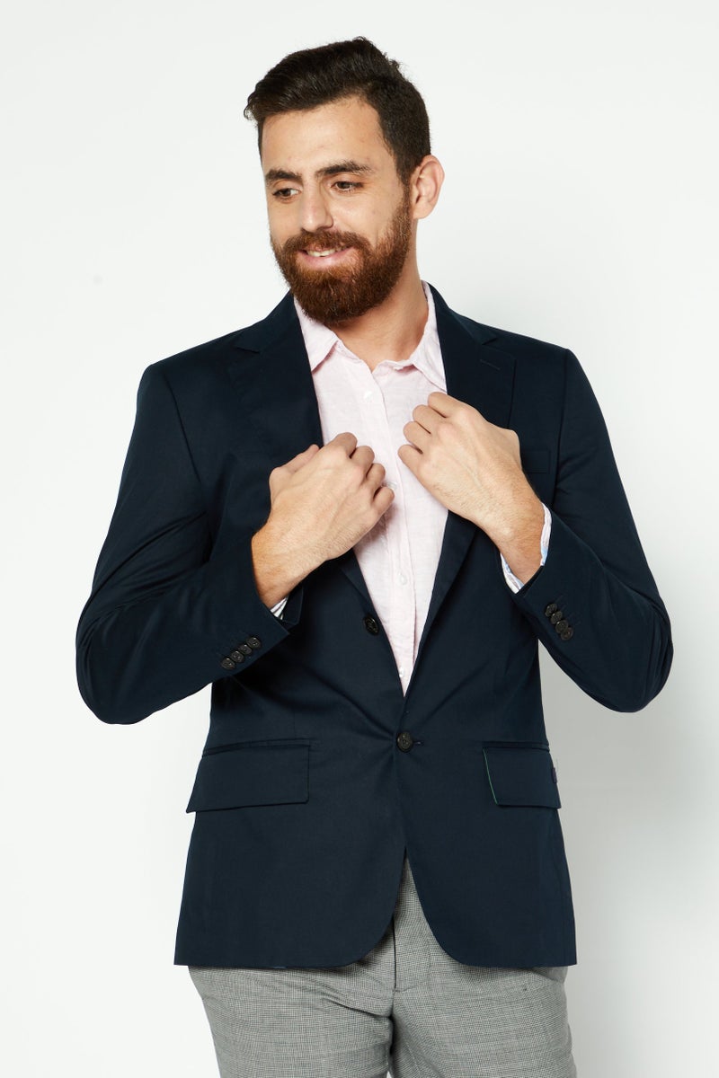 LACOSTE Men Regular Fit Long Sleeves Plain Blazer, Navy  - Image 1