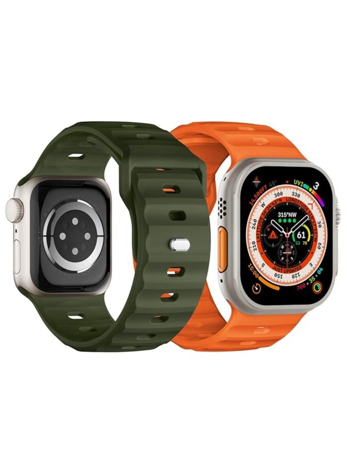 LIXES Pack of 2 Sports Wristbands Compatible with Apple Watch Ultra 2 / Ultra 49/44/45/42 mm, Adjustable Silicone Strap with Metal Press Stud for iWatch Series 9 SE 8 7 6 5 4 Men  - Image 1