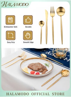 HALAMODO 4-Piece Gold Flatware Set Elegant Stainless Steel Cutlery Set with Mirror Polished Design Compact Tableware for Home Restaurant Perfect Gift for Weddings Anniversaries and Special Occasions  - Image 1