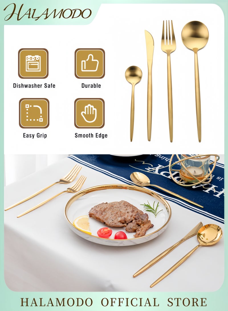 HALAMODO 4-Piece Gold Flatware Set Elegant Stainless Steel Cutlery Set with Mirror Polished Design Compact Tableware for Home Restaurant Perfect Gift for Weddings Anniversaries and Special Occasions  - Image 1