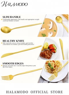 HALAMODO 4-Piece Gold Flatware Set Elegant Stainless Steel Cutlery Set with Mirror Polished Design Compact Tableware for Home Restaurant Perfect Gift for Weddings Anniversaries and Special Occasions  - Image 3