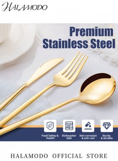 HALAMODO 4-Piece Gold Flatware Set Elegant Stainless Steel Cutlery Set with Mirror Polished Design Compact Tableware for Home Restaurant Perfect Gift for Weddings Anniversaries and Special Occasions  - Image 2