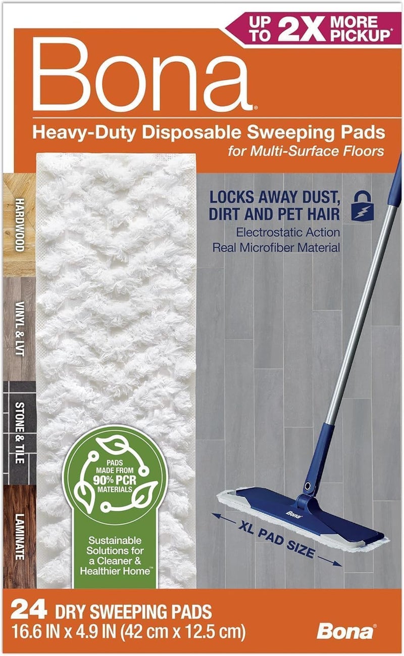 BONA Sweeping Pads for Multi-Surface Floors - 24 Refills - Heavy-Duty & Disposable XL Microfiber Pads Sweep Away Dust, Dirt, & Pet Hair - Image 1