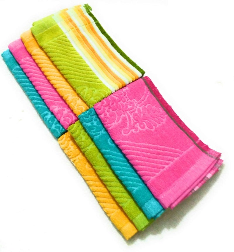 Cotton Colors Cotton Colors Floral Design Hand Towels (Medium, Multicolor, Pack of 8)_t105  - Image 1
